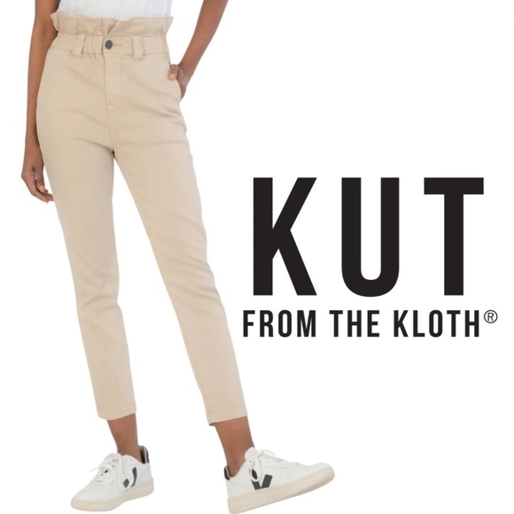 Kut from the Kloth Rachael Paper Bag Waist Beige Khaki Pants - Size 6 - Picture 1 of 14